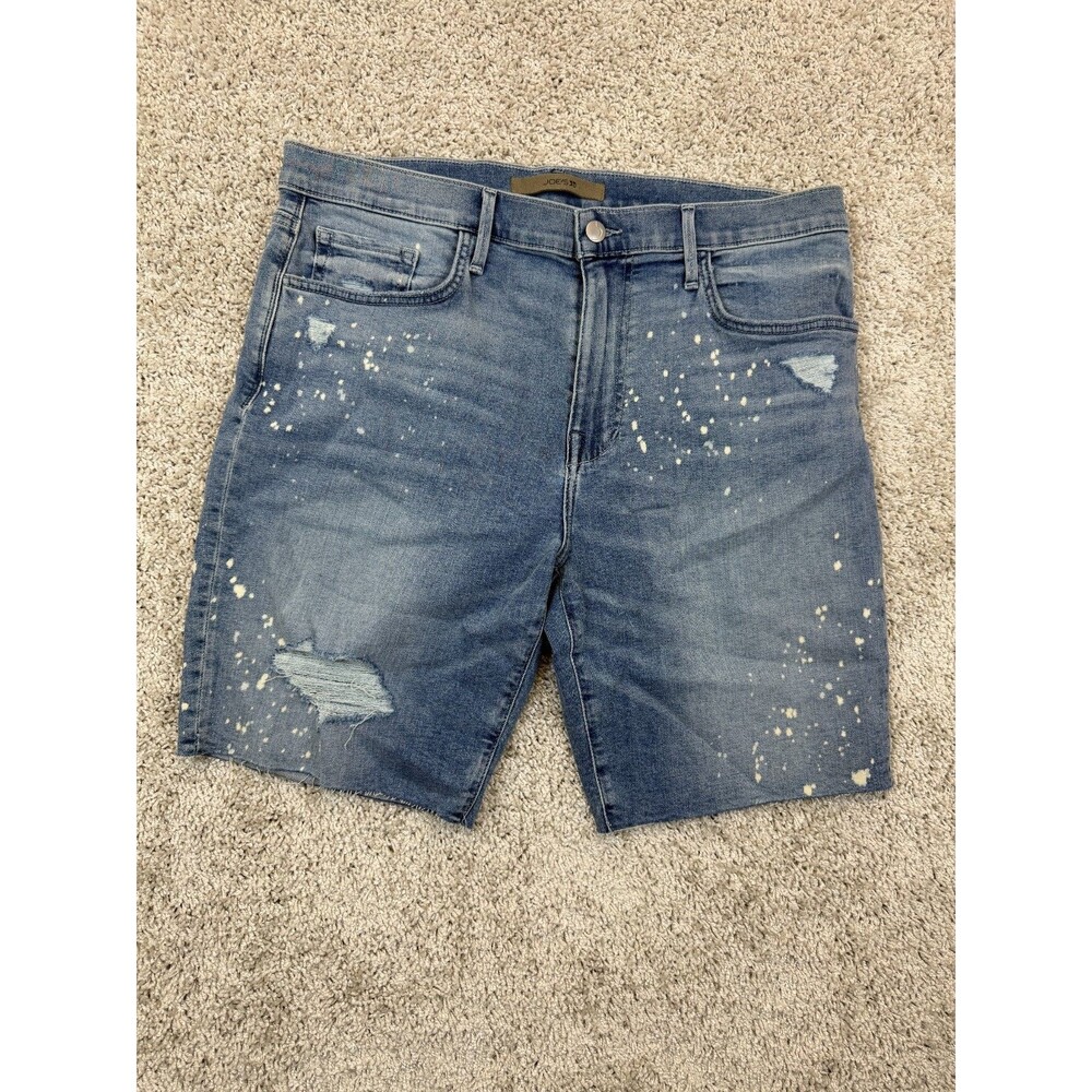 Joe's Jeans Mens 34 Dracen Blue Distressed Denim Shorts Paint Splatter Raw Hem